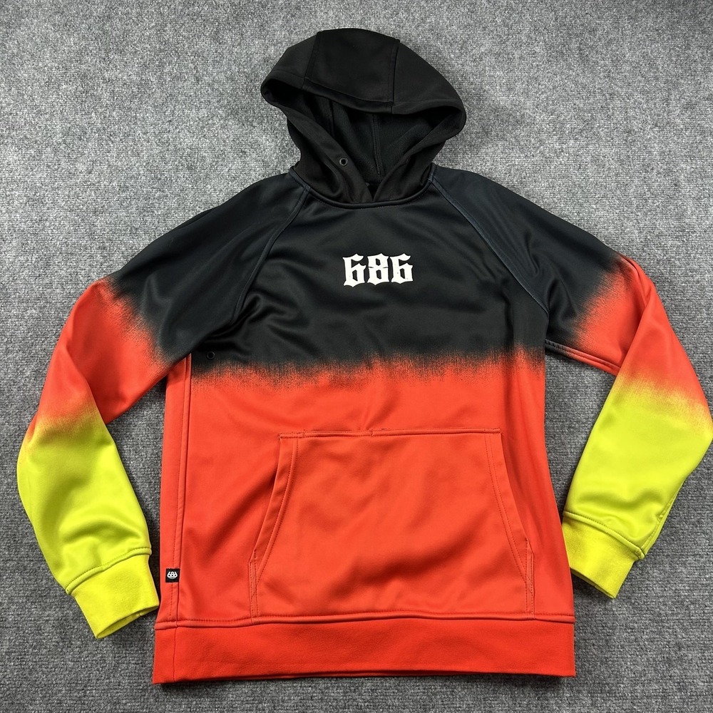 686 Hoodie Mens Small Black Red Yellow‎ Gradient Fleece Knockout Bonded Snow